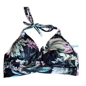 Kona Sol NWT Peak A Boo Band Tie Back Bikini Top Black Tropical Size S(4-6)